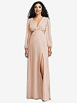 Front View Thumbnail - Cameo Long Puff Sleeve Cutout Waist Chiffon Maxi Dress 