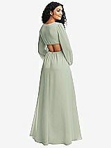 Rear View Thumbnail - Celadon Long Puff Sleeve Cutout Waist Chiffon Maxi Dress 