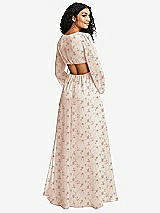 Rear View Thumbnail - Coquette Floral Print Long Puff Sleeve Cutout Waist Chiffon Maxi Dress 