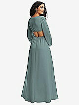 Rear View Thumbnail - Icelandic Long Puff Sleeve Cutout Waist Chiffon Maxi Dress 