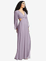 Side View Thumbnail - Lilac Haze Long Puff Sleeve Cutout Waist Chiffon Maxi Dress 