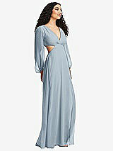 Side View Thumbnail - Mist Long Puff Sleeve Cutout Waist Chiffon Maxi Dress 