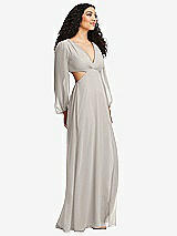 Side View Thumbnail - Oyster Long Puff Sleeve Cutout Waist Chiffon Maxi Dress 