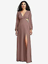 Front View Thumbnail - Sienna Long Puff Sleeve Cutout Waist Chiffon Maxi Dress 