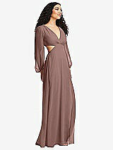 Side View Thumbnail - Sienna Long Puff Sleeve Cutout Waist Chiffon Maxi Dress 