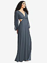 Side View Thumbnail - Silverstone Long Puff Sleeve Cutout Waist Chiffon Maxi Dress 