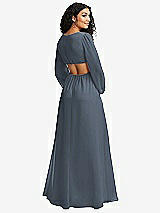 Rear View Thumbnail - Silverstone Long Puff Sleeve Cutout Waist Chiffon Maxi Dress 