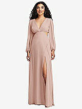 Front View Thumbnail - Toasted Sugar Long Puff Sleeve Cutout Waist Chiffon Maxi Dress 