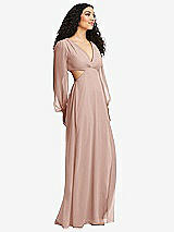 Side View Thumbnail - Toasted Sugar Long Puff Sleeve Cutout Waist Chiffon Maxi Dress 