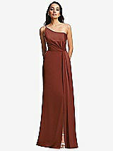 Front View Thumbnail - Auburn Moon One-Shoulder Draped Skirt Satin Trumpet Gown