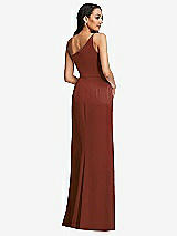 Rear View Thumbnail - Auburn Moon One-Shoulder Draped Skirt Satin Trumpet Gown