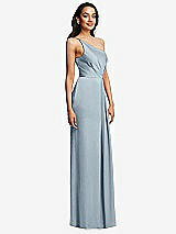 Side View Thumbnail - Mist One-Shoulder Draped Skirt Satin Trumpet Gown