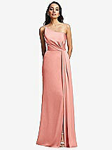 Front View Thumbnail - Rose - PANTONE Rose Quartz One-Shoulder Draped Skirt Satin Trumpet Gown