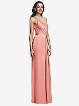 Side View Thumbnail - Rose - PANTONE Rose Quartz One-Shoulder Draped Skirt Satin Trumpet Gown