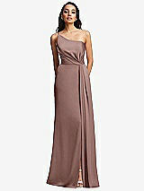 Front View Thumbnail - Sienna One-Shoulder Draped Skirt Satin Trumpet Gown