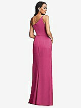 Rear View Thumbnail - Tea Rose One-Shoulder Draped Skirt Satin Trumpet Gown