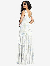 Rear View Thumbnail - Bleu Garden Bow-Shoulder Faux Wrap Maxi Dress with Tiered Skirt