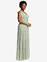 Alt View 2 Thumbnail - Celadon Bow-Shoulder Faux Wrap Maxi Dress with Tiered Skirt