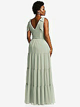 Alt View 3 Thumbnail - Celadon Bow-Shoulder Faux Wrap Maxi Dress with Tiered Skirt