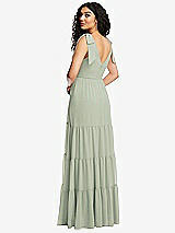 Rear View Thumbnail - Celadon Bow-Shoulder Faux Wrap Maxi Dress with Tiered Skirt