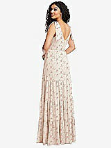 Rear View Thumbnail - Coquette Floral Print Bow-Shoulder Faux Wrap Maxi Dress with Tiered Skirt