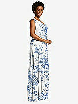 Alt View 2 Thumbnail - Cottage Rose Dusk Blue Bow-Shoulder Faux Wrap Maxi Dress with Tiered Skirt