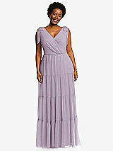 Alt View 1 Thumbnail - Lilac Haze Bow-Shoulder Faux Wrap Maxi Dress with Tiered Skirt