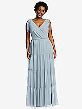 Alt View 1 Thumbnail - Mist Bow-Shoulder Faux Wrap Maxi Dress with Tiered Skirt