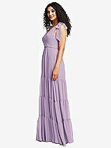 Side View Thumbnail - Pale Purple Bow-Shoulder Faux Wrap Maxi Dress with Tiered Skirt