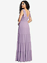 Rear View Thumbnail - Pale Purple Bow-Shoulder Faux Wrap Maxi Dress with Tiered Skirt