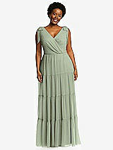 Alt View 1 Thumbnail - Sage Bow-Shoulder Faux Wrap Maxi Dress with Tiered Skirt