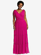 Alt View 1 Thumbnail - Think Pink Bow-Shoulder Faux Wrap Maxi Dress with Tiered Skirt