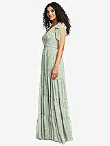 Side View Thumbnail - Vintage Primrose Sage Bow-Shoulder Faux Wrap Maxi Dress with Tiered Skirt