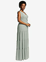 Alt View 2 Thumbnail - Willow Green Bow-Shoulder Faux Wrap Maxi Dress with Tiered Skirt