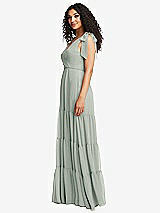 Side View Thumbnail - Willow Green Bow-Shoulder Faux Wrap Maxi Dress with Tiered Skirt