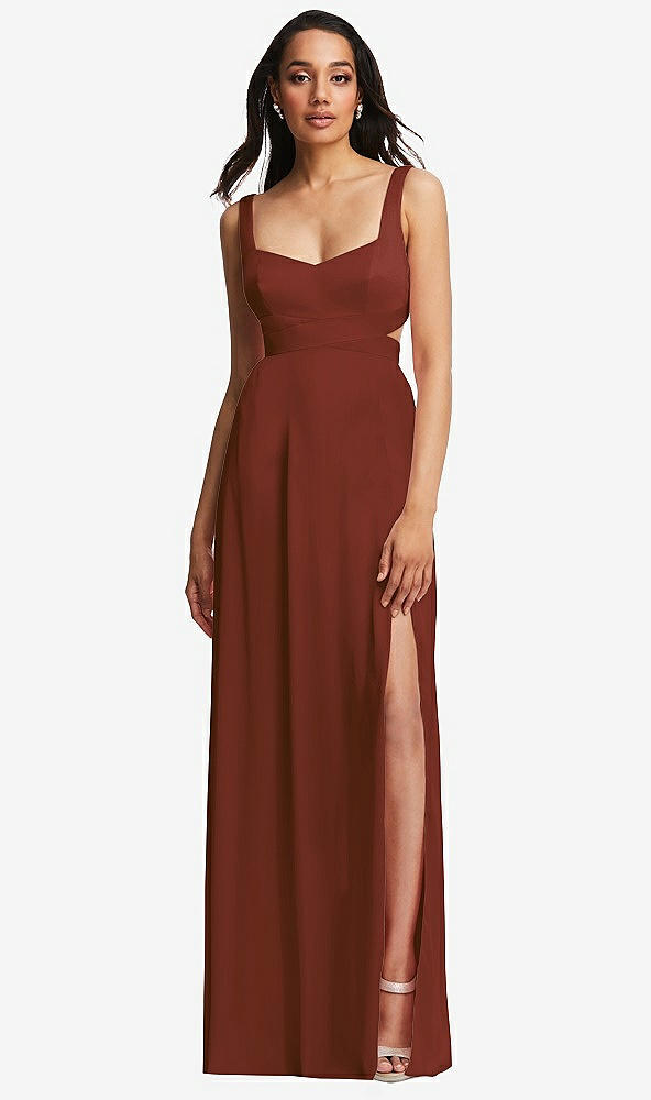 Front View - Auburn Moon Open Neck Cross Bodice Cutout  Maxi Dress with Front Slit