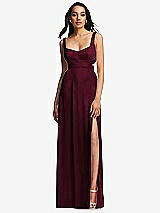 Front View Thumbnail - Cabernet Open Neck Cross Bodice Cutout  Maxi Dress with Front Slit