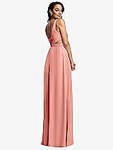 Rear View Thumbnail - Rose - PANTONE Rose Quartz Open Neck Cross Bodice Cutout  Maxi Dress with Front Slit