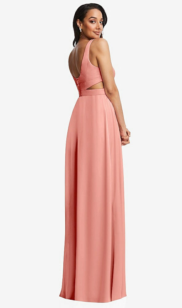 Back View - Rose - PANTONE Rose Quartz Open Neck Cross Bodice Cutout  Maxi Dress with Front Slit