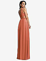 Rear View Thumbnail - Terracotta Copper Open Neck Cross Bodice Cutout  Maxi Dress with Front Slit