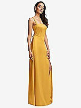 Side View Thumbnail - NYC Yellow Lace Up Tie-Back Corset Maxi Dress with Front Slit