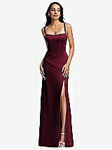 Front View Thumbnail - Cabernet Lace Up Tie-Back Corset Maxi Dress with Front Slit