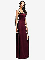 Side View Thumbnail - Cabernet Lace Up Tie-Back Corset Maxi Dress with Front Slit