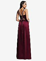 Rear View Thumbnail - Cabernet Lace Up Tie-Back Corset Maxi Dress with Front Slit