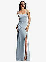 Front View Thumbnail - Mist Lace Up Tie-Back Corset Maxi Dress with Front Slit