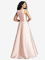 Rear View Thumbnail - Blush Boned Corset Closed-Back Satin Gown with Full Skirt and Pockets