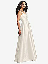 Side View Thumbnail - Ivory Boned Corset Closed-Back Satin Gown with Full Skirt and Pockets