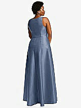 Alt View 3 Thumbnail - Larkspur Blue Boned Corset Closed-Back Satin Gown with Full Skirt and Pockets