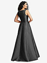 Rear View Thumbnail - Pewter Boned Corset Closed-Back Satin Gown with Full Skirt and Pockets