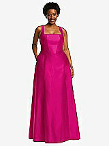 Alt View 1 Thumbnail - Think Pink Boned Corset Closed-Back Satin Gown with Full Skirt and Pockets